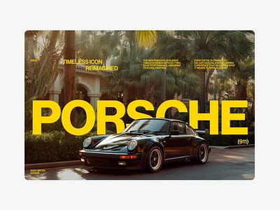 Porsche 911 Hero Header 🐝 911 big typo car concept header hero layout mid century midjourney porsche sport typo ui design wes anderson yellow