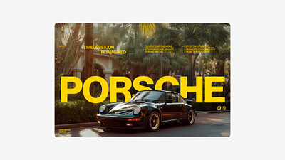 Porsche 911 Hero Header 🐝 911 big typo car concept header hero layout mid century midjourney porsche sport typo ui design wes anderson yellow