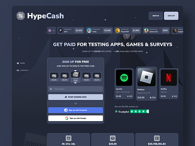 HypeCash - Online Earnings Platform freecash freemoney get paid gg.deals hypedrop kemono.su mm watch pockettactics product design uiux web website