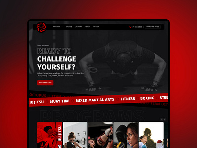 Team Octopus Website Redesign bjj combat dark dynamic framer gym jiu jitsu mma octopus red redesign sports ui website