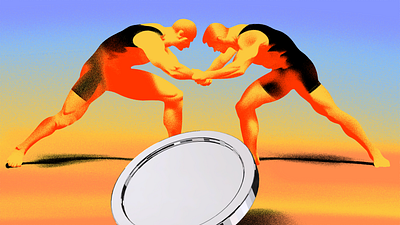 "coin fight" article cover adobe crypto finance grain grainy illustration illustrator logo market money photoshop stock wrestle wrestler