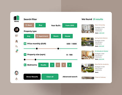 Dashboard design: Filter page appartment brand branding dashboard figma filter page flat graphic design mobile app product design real estate redesign rent renting service room roommate searc service uiux web app web application design