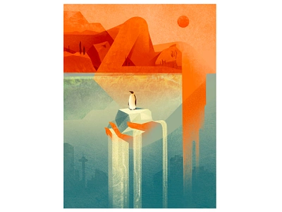 Global Warming Іllustrations. Melting Point article aware editorial global graphic design hot ice illustration melting nature ocean penguin poster warming weather woman