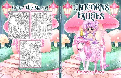 Unicorn & Fairies Coloring Pages 2d illustration artwork cartoons character design childrens book coloring digital art editorial fairy illustration outline unicorns