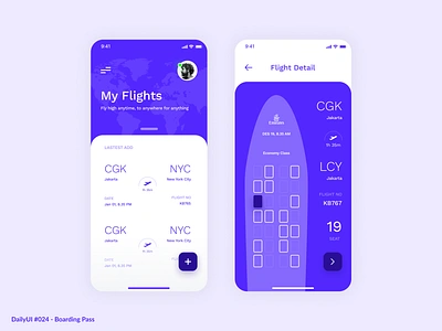 Boarding Pass 024 app boarding boarding pass daily dailyui dailyui024 design digital flights minimal purple simple ui ux