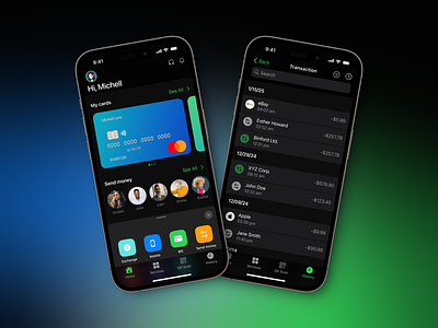 Mobile Banking App UI iOS app banking app concept banking app dark theme design figma financial app fintech app hug ios ios app ios dark ios mobile app design minimalist mobile mobile app design money mobile app ui ux wallet app