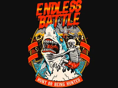 Endless Battle – Hunt or Be Hunted art branding design graphic design illustration logo shark skeleton vector