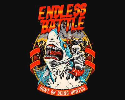 Endless Battle – Hunt or Be Hunted art branding design graphic design illustration logo shark skeleton vector