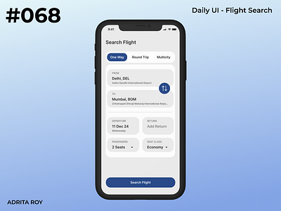 DailyUI 068 - Flight Search accessibility dailychallenge dailyui design designer figma flight search mobile mobile ui portfolio product design search ui uiux ux