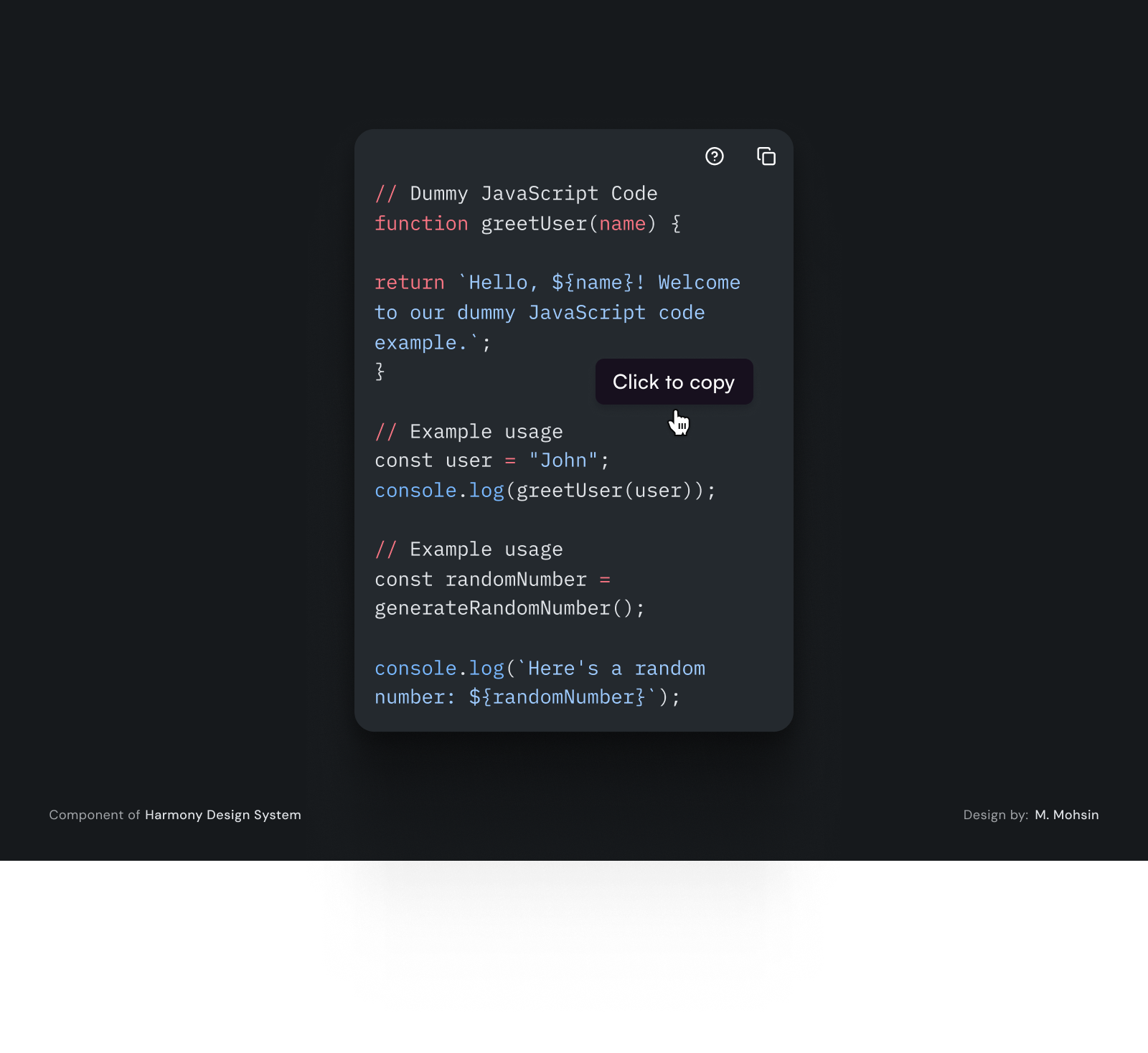 Code Snippet Card UI clean ui dev saas tool dev tool product design saas product uiux user experience user interface
