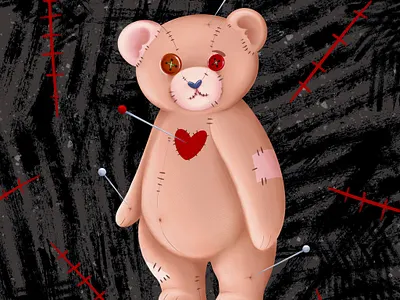 VOODO BEAR art bear bearcharacter book bookart bookillustration childrenillustration darckcharacter illustration procreate voodo voododoll