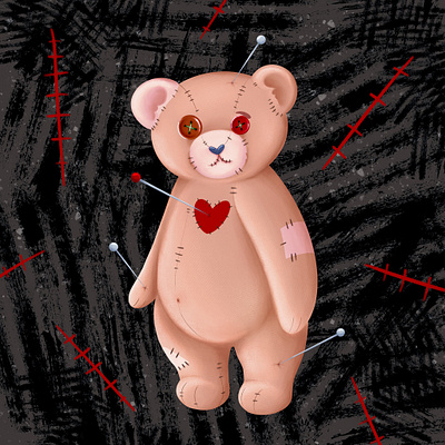 VOODO BEAR art bear bearcharacter book bookart bookillustration childrenillustration darckcharacter illustration procreate voodo voododoll