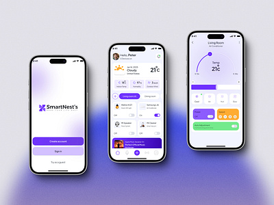 SmartNest's - Smart Home Mobile App Design andorid climate control design device device control figma graphic design home home automation ios minimal mobile app smart home smart house trend typography ui ui design uiux utility app