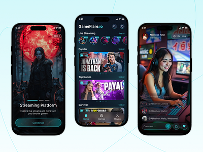 Game Streaming App UI Design 🎮 app design appconcept appdesign creativeui dark mode darkui dribbble figma game app game streaming gamedesign gamestreaming gamingapp mobile app mobileappdesign productdesign streamapp uidesign uiux uxdesign