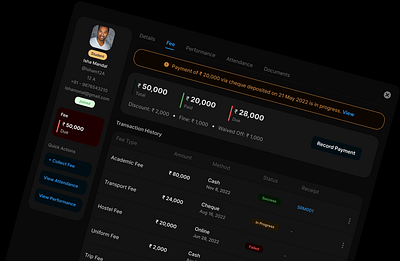 Teachmint - Student details design education feemanagement moderninterface paymenttracking studentdashboard transactionhistory ui ux