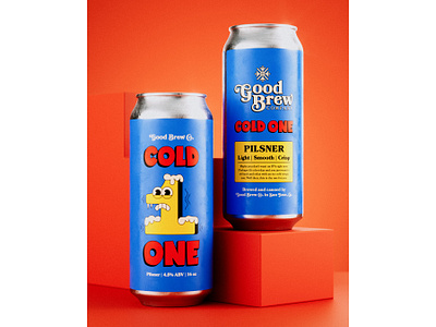 Cold One - Good Brew Co. - 3D Render 3d beer beer can beer can label beer label branding brewery c4d cinema 4d craft beer craft brewery graphic design illustration label logo packaging pilsner product photography redshift render