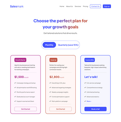 Pricing page - Salesmark accelerator ad advertise ai ceo figma founder marketing marketing agency product designer saas sales ui designer ux designer