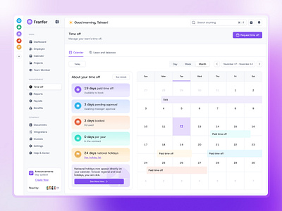 Time Off Calendar Dashboard Design calendar dashboard design hr hr management management time off ui ui design uidesign website design