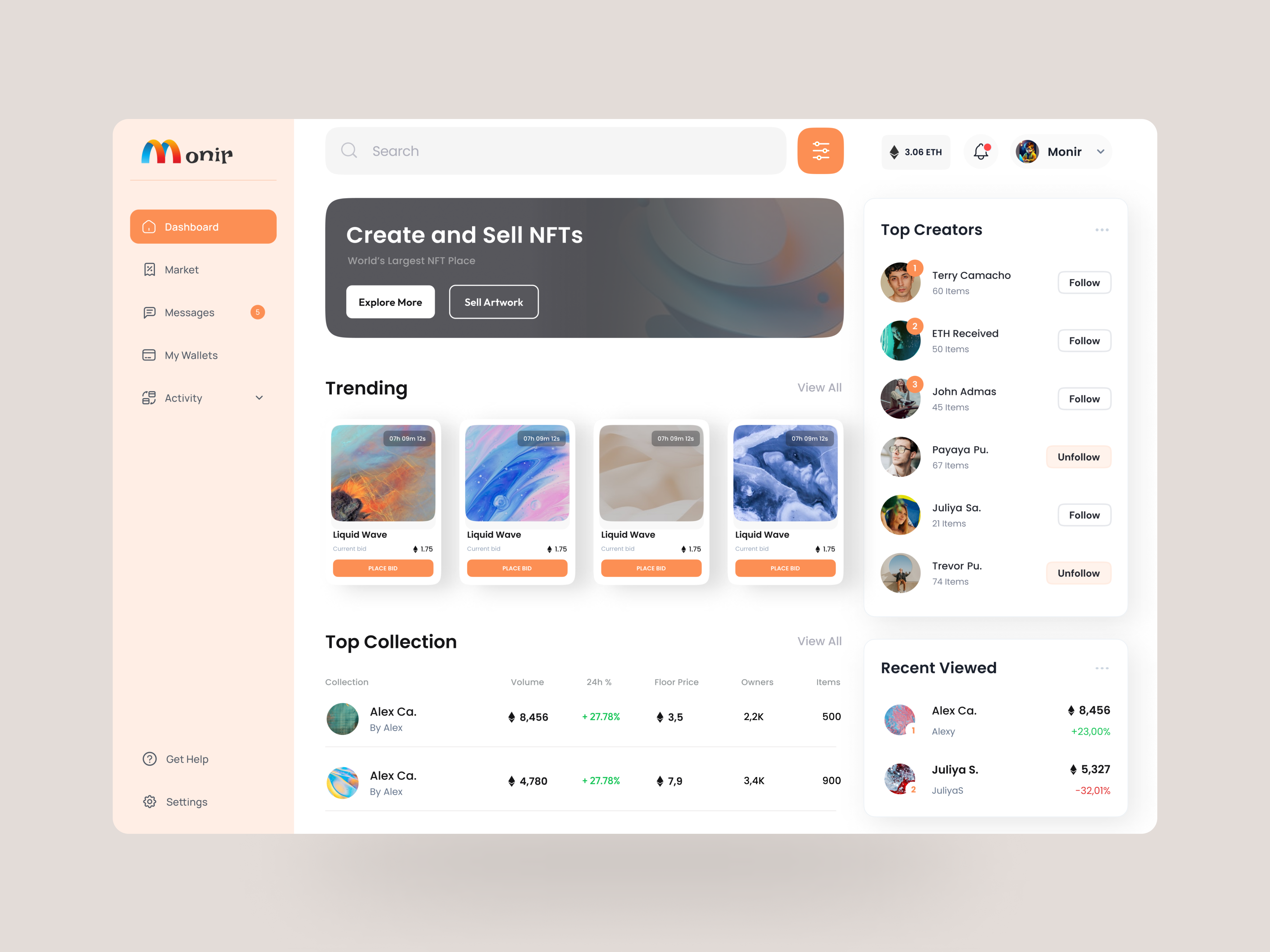 NFT Dashboard Web admin panel analytics bitcoin dashboard dashboard design dashboard nft design home page marketplace minimal nft nft deshboard nft design nft marketplace product design ui ui design ux website website design