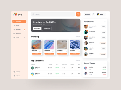 NFT Dashboard Web admin panel analytics bitcoin dashboard dashboard design dashboard nft design home page marketplace minimal nft nft deshboard nft design nft marketplace product design ui ui design ux website website design