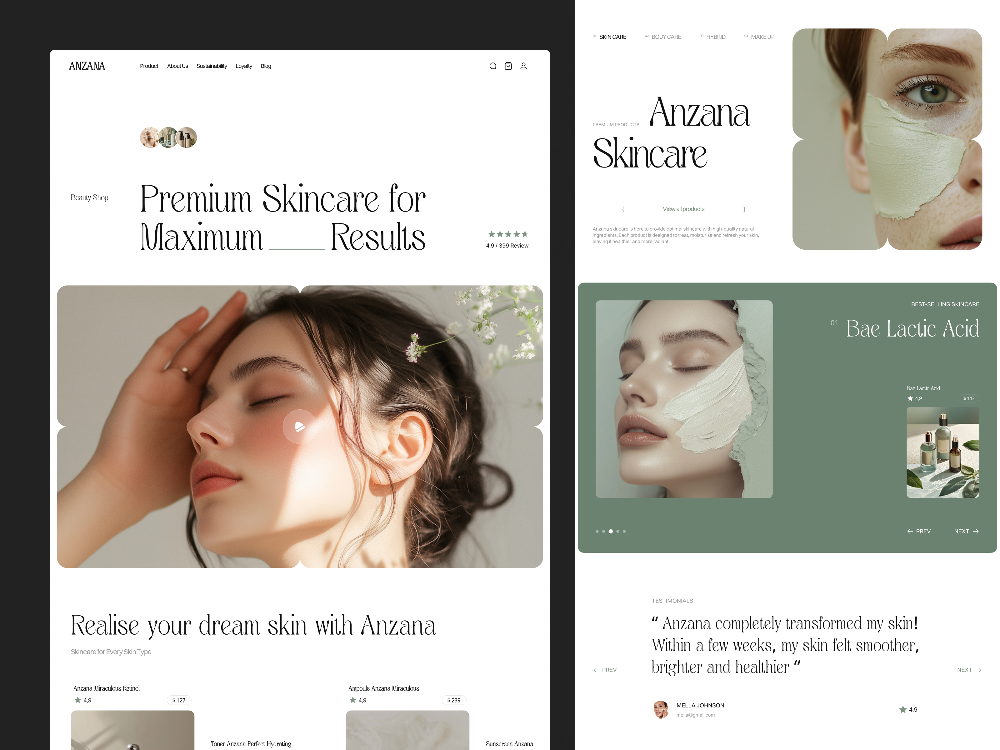 Example of Anzana - Skincare Landing Page