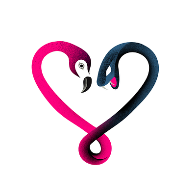 Toxic animals conceptual design flamingo heart icon illustration love minimalist pink snake vector