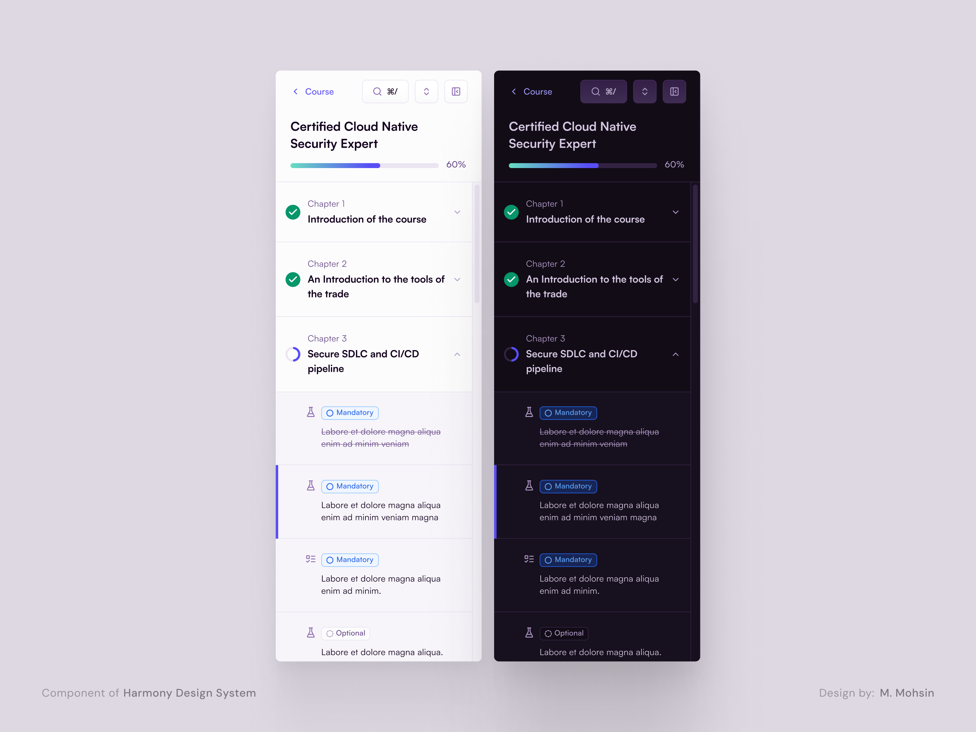 Syllabus Sidebar - Harmony Design System clean ui design system edtech layout learning platform product design saas design saas product sidebar design uiux user experience user interface visual design