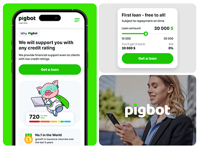 Interface design concept for loan platform | Pig Bot calculator concept design concept finance fintech illustration interface interface design loan loan platform logo logotype mobile mobile version pig raiting ui ux uxui web design