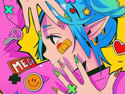 NHIE x Mechibaz press on nails! abstract anime illustration poster texture