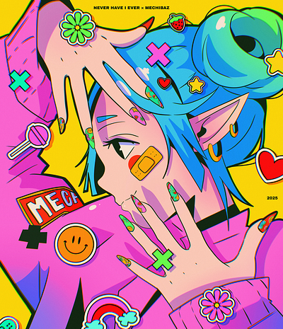 NHIE x Mechibaz press on nails! abstract anime illustration poster texture