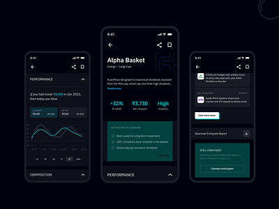 Wealth Basket Investment Application app design brutalist dark theme design investment app mobile design mobile trading app neon neopop design ui visual design wealth basket app