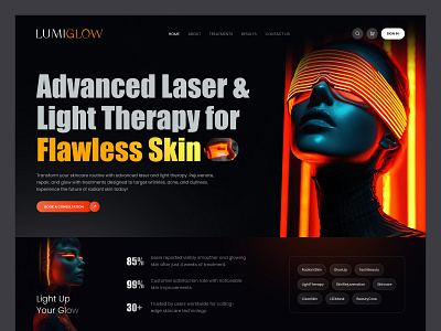 LumiGlow: A Fusion of Technology and Skincare ✨ ai ai tech ai website beauty beautytechnology creative creative ui dribble dribble blockchain homepage landing page landingpage lighttherapy skincareapp skint treatment tech ui uiux design ux website