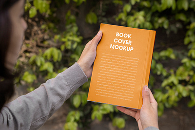 Book Cover Back Side Mockup backside book book cover branding design girl graphic design logo mockup orange outdoor trees