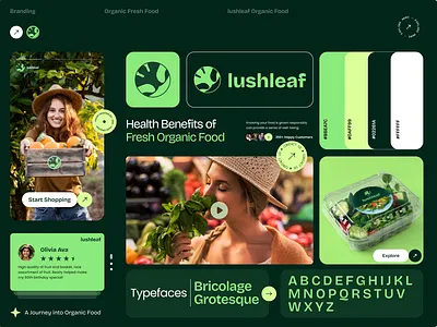 Branding for Green Fresh Lushleaf Farm 🌱 brand identity design branding branding design farmer farming brand food food branding fresh food fresh organic food green leaf illustration logo lushleaf organic food organic store ui vegitables