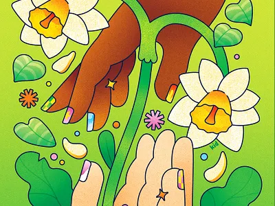 New Year Hopes Art 2025: 03 (Community) colorful community community garden daffodil design diversity and inclusion empathy flat flowers growing hands illustration illustrator inclusive illustration kindness nature texture vector whimsical illustration working together