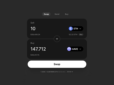 Token Swap Component / Dark Mode blockchain buy coin crypto finance sell send swap token user interface