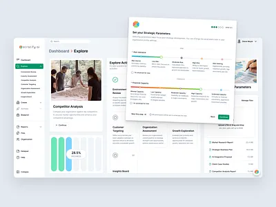 Stratify.ai - Explore & Strategic Parameters analysis bento explore finance growth module progress review risk sliders