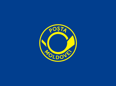 Post Office Emblem Logo Fix blue branding circle elipse emblem logo logo redesign mail moldova post post office round sans serif text on path thick stroke trumpet ukraine vector vintage yellow