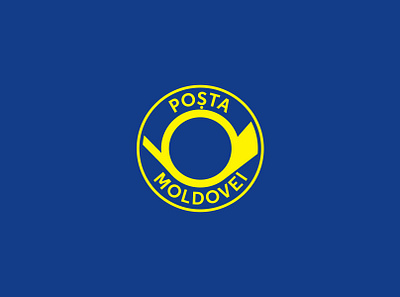 Post Office Emblem Logo blue branding circle elipse emblem logo logo redesign mail moldova post post office round sans serif text on path thick stroke trumpet ukraine vector vintage yellow