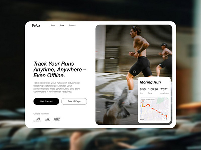 Velox - Hero Section Running Tracker clean landing page landing page landing page nike running running tracker sport landing page sporty web ui