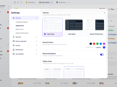 Productivity App Dashboard - Settings app cansaas clean dashboard design interface menu minimal productivity productivity appp saas settings sidebar theme ui ux