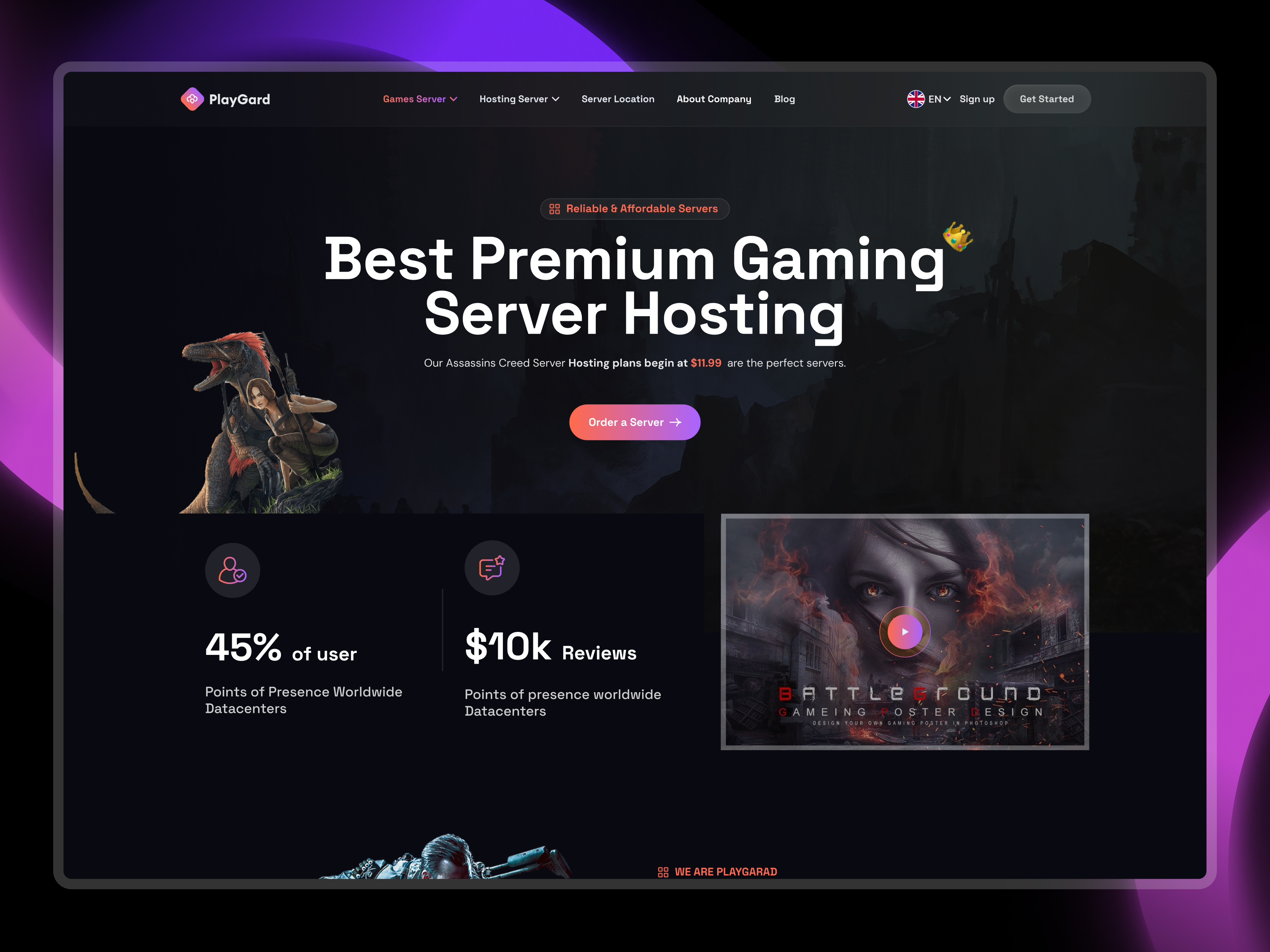 Gaming platform website design : Server landing page ark server esports game design gamer gaming gaming community gaming landing page gaming platform gaming server gaming website gotoinc minecraft server uiux design website design