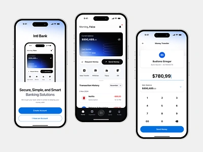 Intl Bank - Digital Banking App 💸 appdesign banking branding clean design finance finance app fintech mobile app mobile banking modern payment app popular ui ux wallet