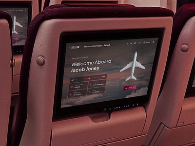 Qatar Airways - In-flight Entertainment - Welcome screen airplane airways assist clean dashboard design entertaintment flight ife inflight inflight entertainment minimal plane qatar qatar airways saas ui ux welcome