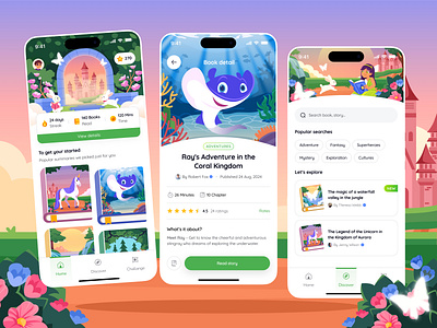 Luma - Story Read App book reader children colorfull design creative ui design for kids icon illustrations illustrations interactivestories kids luma app magical design playfull design read app reading app story app ui design ui inspirations uiuxforkids ux design