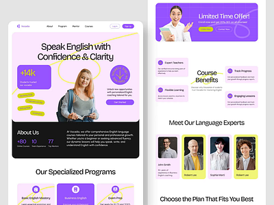 English Course Landing Page class course creative design education english figma landing page layout learning purple school service student teaching uiux user interface ux inspiration vibrant web design