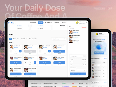 🥐 Svara - Point of Sales Dashboard ai ai dashboard ai point of sales ai pos analytics cafe chart checkout page choose product clean dashboard clean design dashboard emura emura studio graphic monthly graphic monthly report pastry point of sales pos