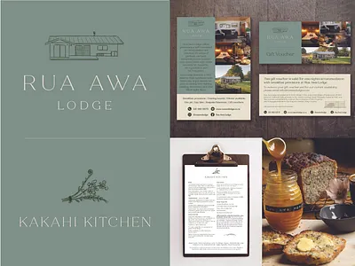 Rua Awa Lodge - Logo and branding material airbnb branding graphic design hand drawn illustration illustration lodge accomodation logo design menu design rustic vector illustrayion