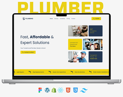 Plumbing Website | Landing Page | WordPress | HTML CSS design elementor htmlcss landing page ui web design