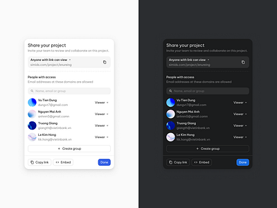 Modal - Share project branding button crm dashboard design dropdown figma illustration logo menu ui ux web